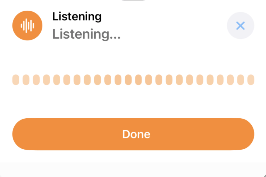 DashMap voice search listening interface with an audio waveform and Done button